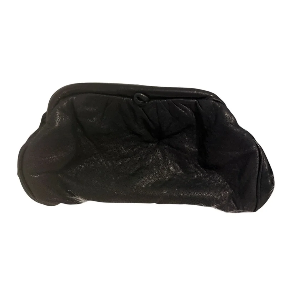 Vintage 80's Purse Black Genuine Leather Clutch Party Bag